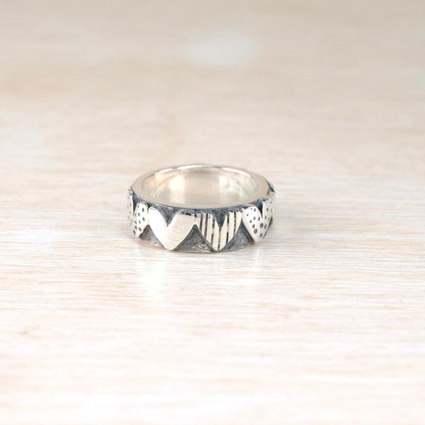 Silver Spots and Stripes Heart Ring by Linda Macdonald.