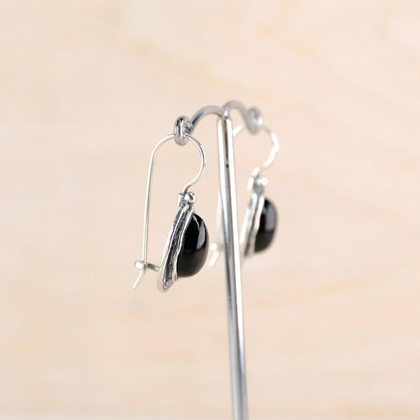 Sterling Silver and Tear Drop Black Onyx Drop Earrings.