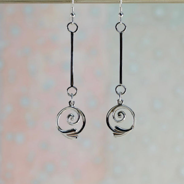 Sterling Silver Mackintosh Style Long Drop Earrings.