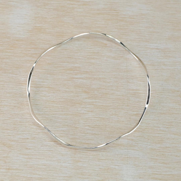 Vintage Wavy Edge Sterling Silver Bangle Bracelet.