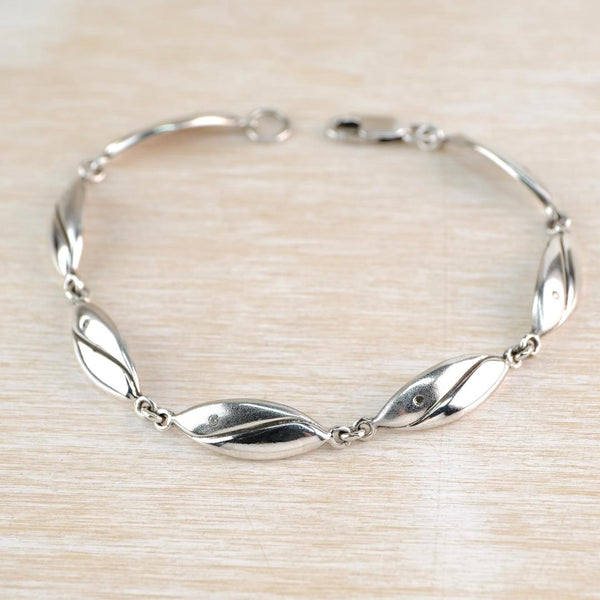 Vintage Sterling Silver Link Bracelet Set with Diamonds.