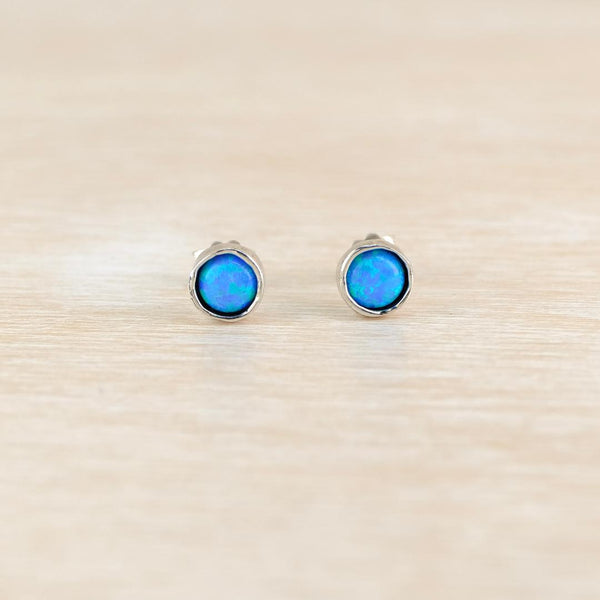 Sterling Silver and Round Opal Stud Earrings,