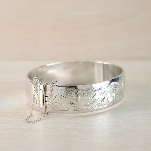 Vintage Engraved Silver Bangle Bracelet, Hallmarked in Birmingham 1978