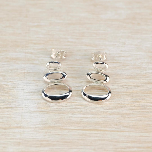 Sterling Silver Ovals Drop Earrings.