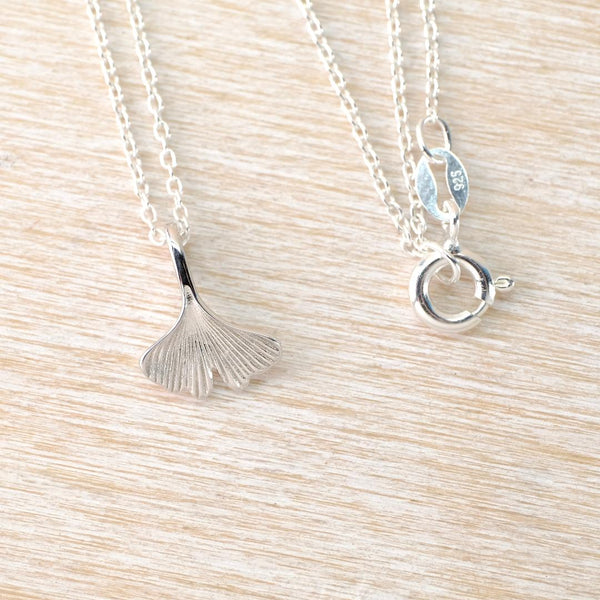 Petite Sterling Silver Ginkgo Leaf Pendant.