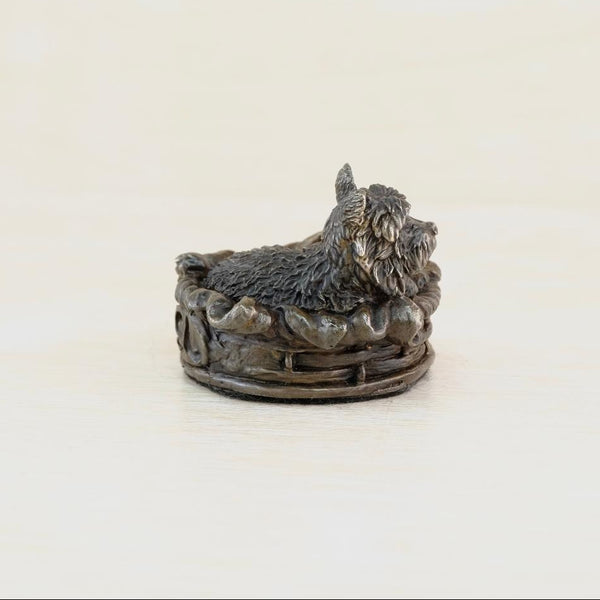 Solid Foundry Bronze Sculpture "Terrier in a Basket".