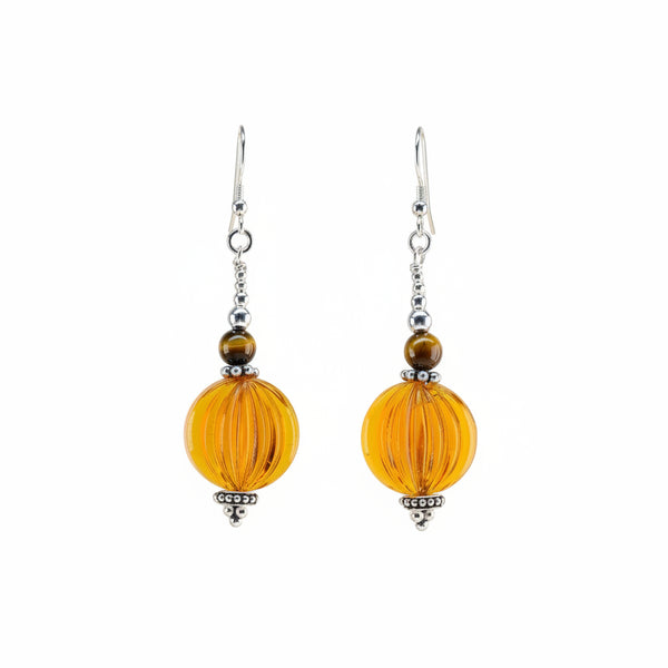 Sterling Silver, Vintage Glass and Tiger's Eye Bead Earrings.