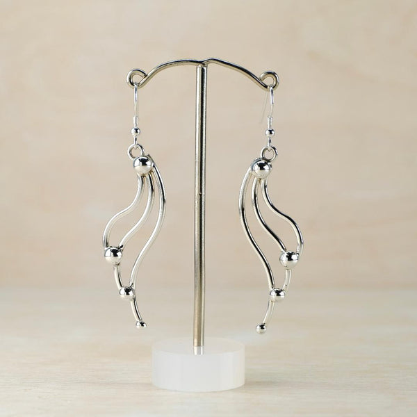 Long Curved Sterling Silver Drop Earrings.