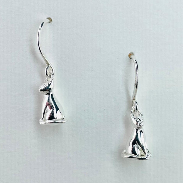 Sterling Silver Sitting Cat Drop Earrings