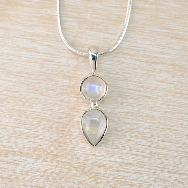 Sterling Silver Pendant with Two Rainbow Moonstones.