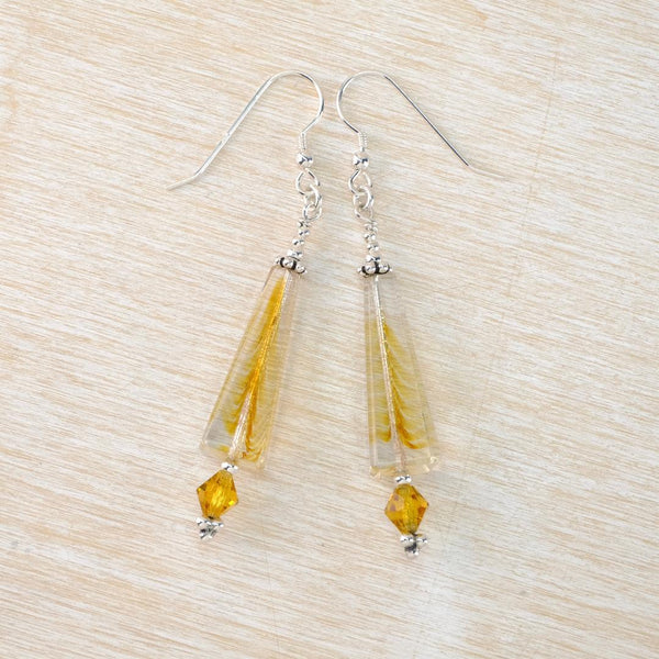 Long Vintage Glass Bead and Silver Drop Earrings.