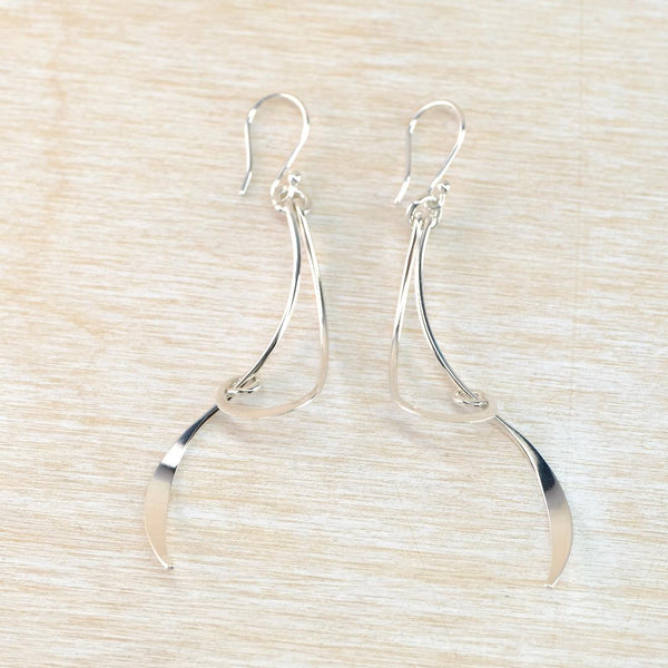 Long Twirly Sterling Silver Drop Earrings.