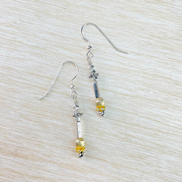 Sterling Silver, Oxidised Silver, and Gold Plated Bead Earrings by Emily Merrix.