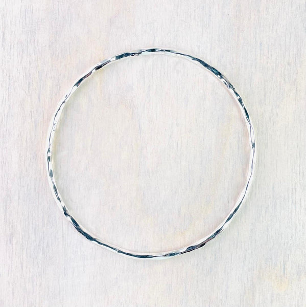 Pretty And Delicate Hammered Sterling Silver Bangle Bracelet.