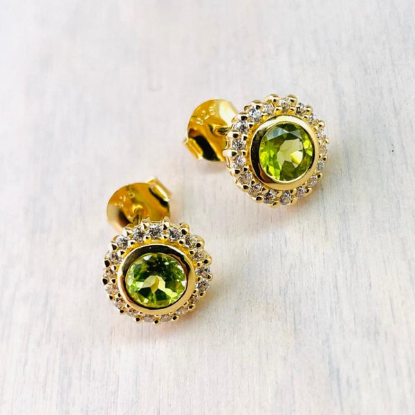 Gold Plated Peridot and CZ Stud Earrings