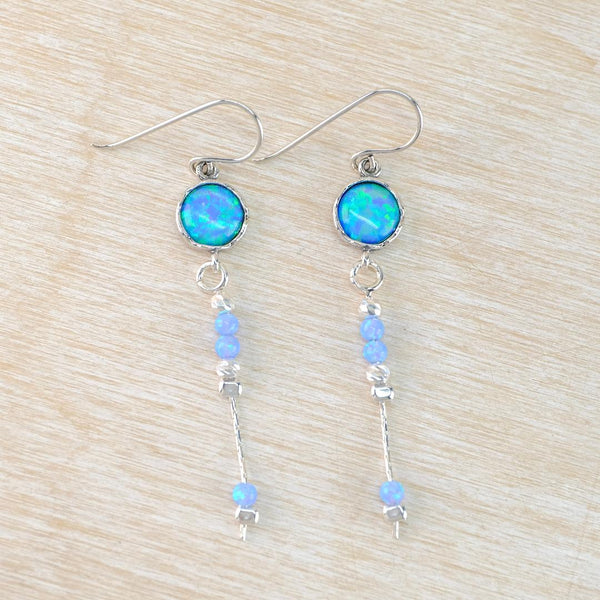 Long Opal and Sterling Silver Dangly Earrings.