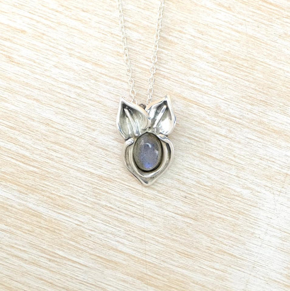Silver and Labradorite Leaf Design Pendant Necklace