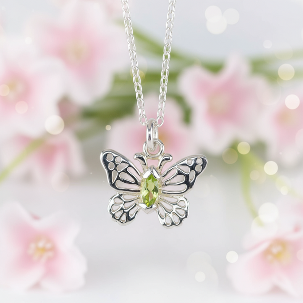 Sterling Silver and Peridot Butterfly Pendant Necklace.