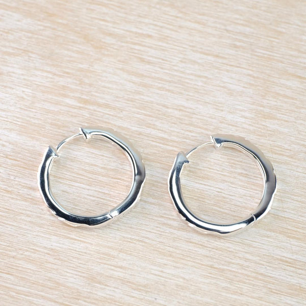 Sterling Silver Hinged Hoop Earrings With Patterned Edge by JB Designs.