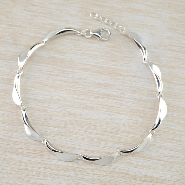Matt and Polished Sterling Silver Twist Linked Bracelet.