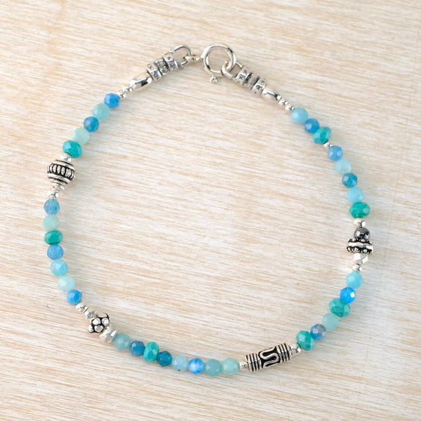 Gemstone and Silver Bead Bracelet with Turquoise by Emily Merrix.
