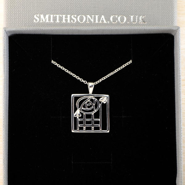 Vintage Sterling Silver Square Pendant Inspired by Charles Rennie Mackintosh