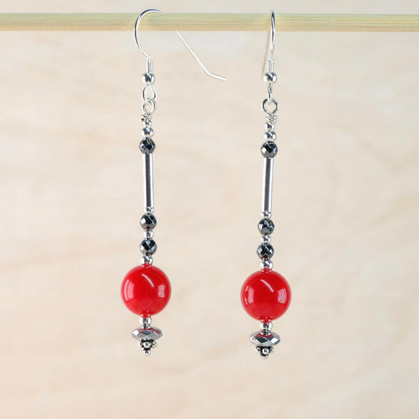 Vintage Beads with Silver and Faceted Spinel Long Drop Earrings.