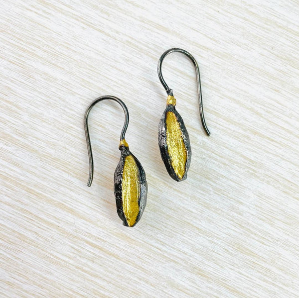 Oxidised Silver and Gold Plated Pod Earrings by JB Designs.