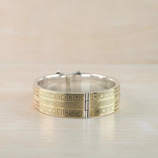 Vintage Gold on Silver Bangle Bracelet Circa 1930.