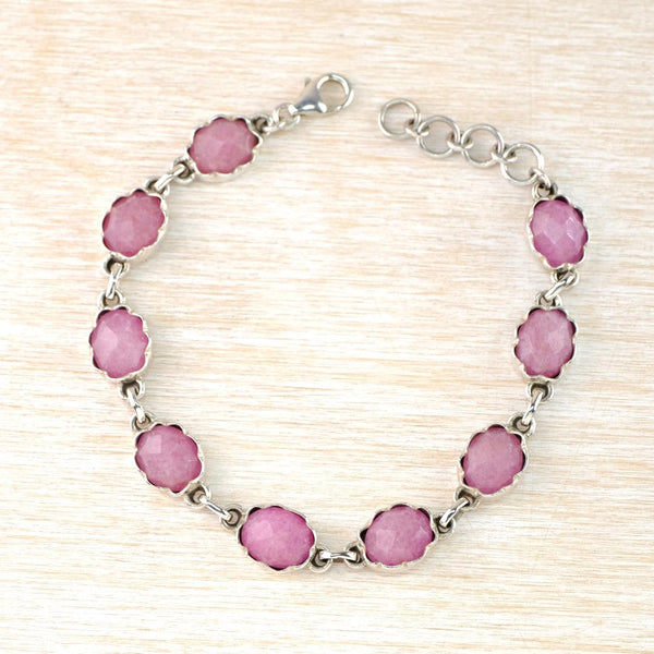 Sterling Silver and Rose Quartz Stone Set Bracelet.