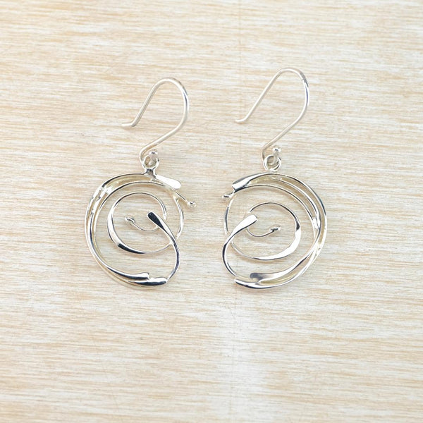 Sterling Silver Double Swirl Drop Earrings.