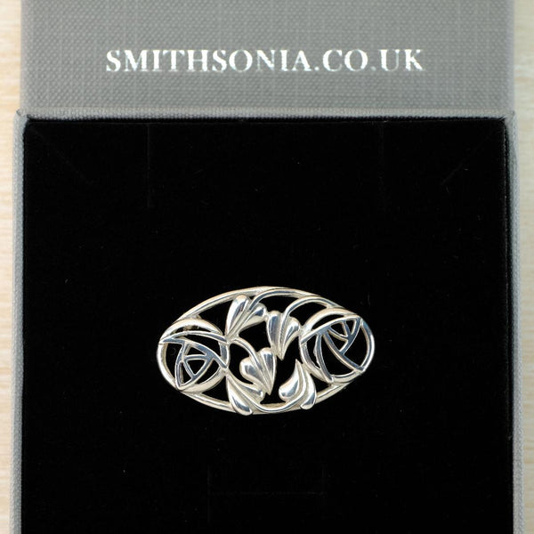 Oval Vintage Sterling Silver Brooch Inspired by Charles Rennie Mackintosh.