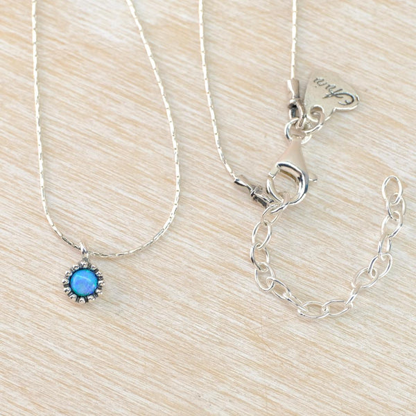 Petite Round Sterling Silver and Opal Pendant.