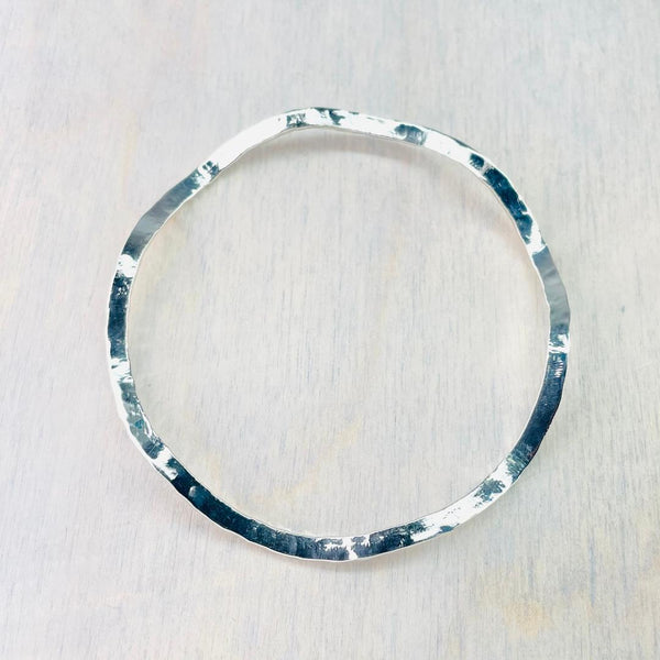 Hammered And Wavy Sterling Silver Bangle.