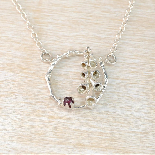 Sterling Silver Foxglove Necklet with Garnet.