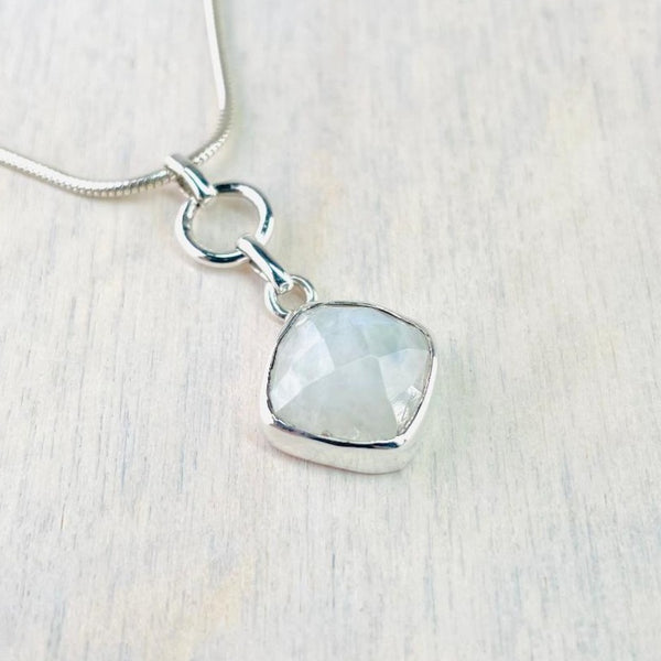 Off-Set Square Moonstone And Silver Pendant
