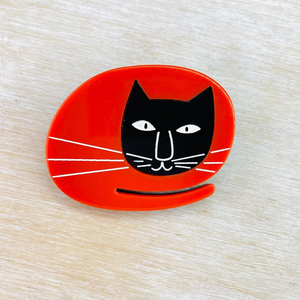 Resin Cat Brooch, Orange.