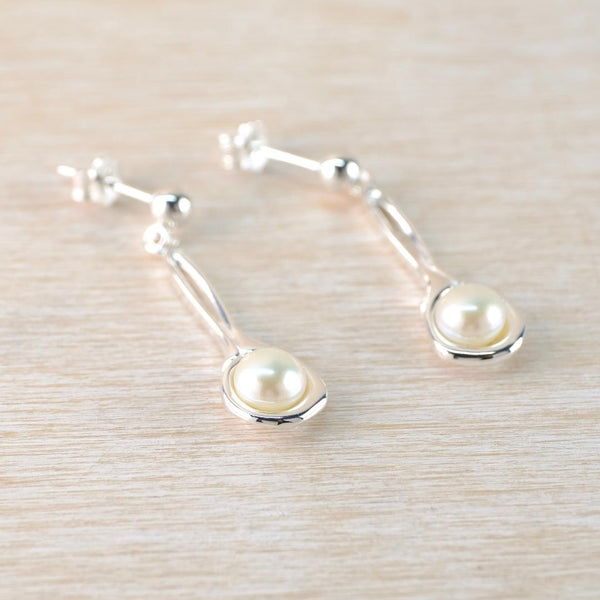 Organic Design Sterling Silver and  Pearl Drop Earrings.