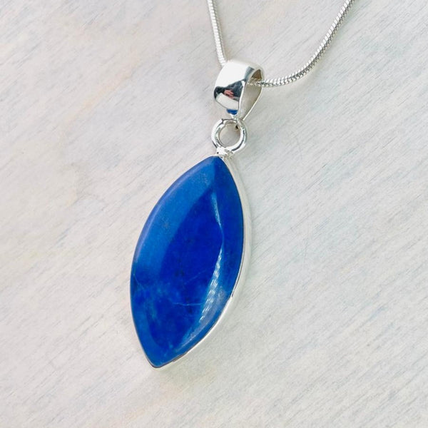 Silver and Marquis Shaped Lapis Lazuli Pendant.