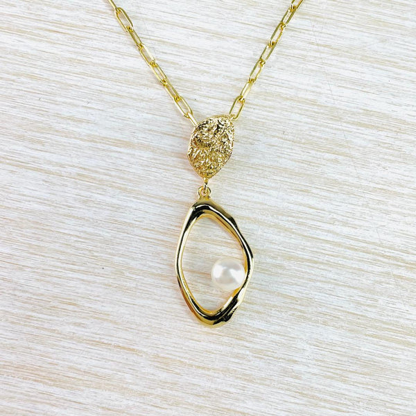 Gold Plated on Silver and Pearl Pendant by JB Designs.