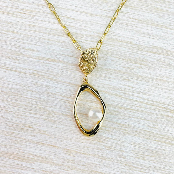 Gold Plated on Silver and Pearl Pendant by JB Designs.
