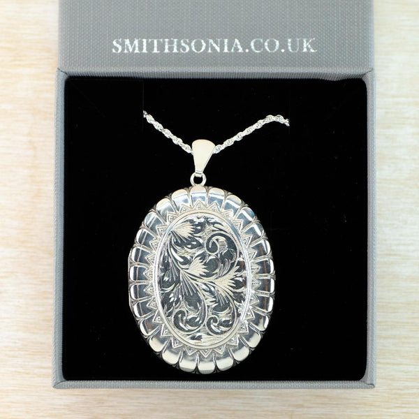Vintage Sterling SIlver Large Oval Locket Pendant, Hallmarked Birmingham, 1978