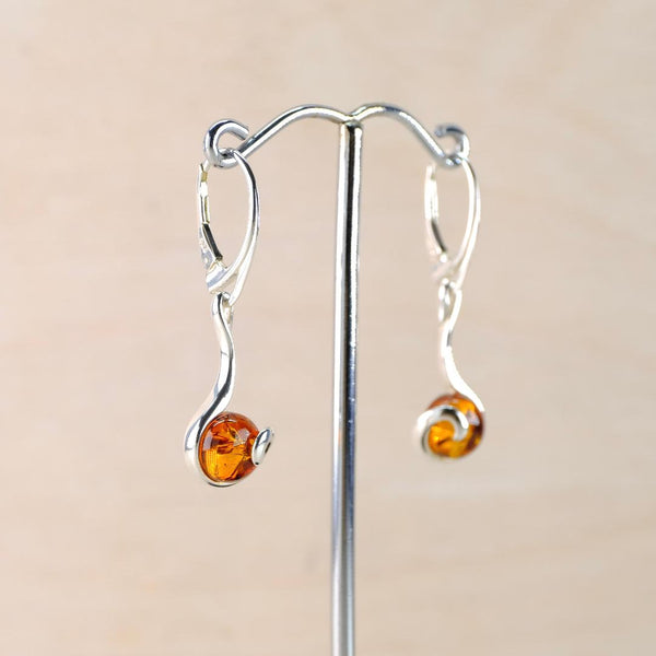 Amber and Sterling Silver Dangly Drop Earrings.