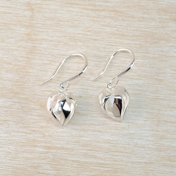 Sterling Silver Heart Drop Earrings.