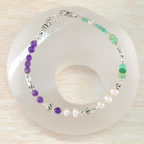 Amethyst, Fresh Water Pearl and Silver Bracelet by Emily Merrix.