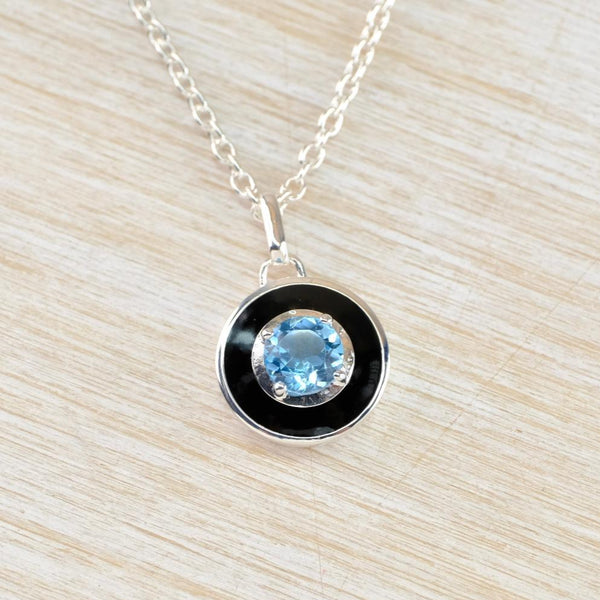 Blue Topaz and Enamel Pendant Set in Silver By JB Designs