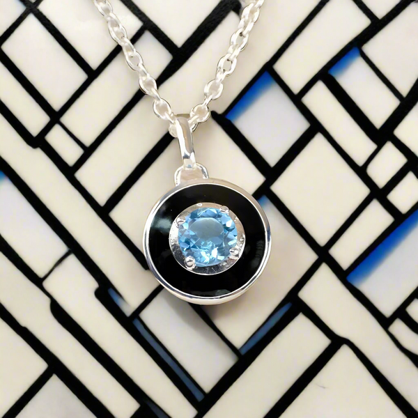 Blue Topaz and Enamel Pendant Set in Silver By JB Designs