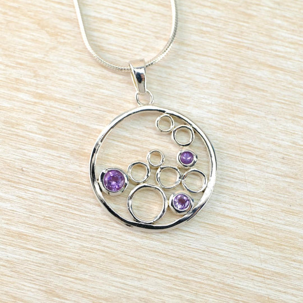 Vintage Silver 'Bubbles' Pendant  with Amethysts.