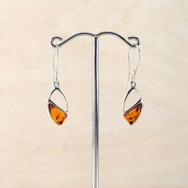 Contemporary Marquise Shaped Amber and Sterling Silver Earrings.