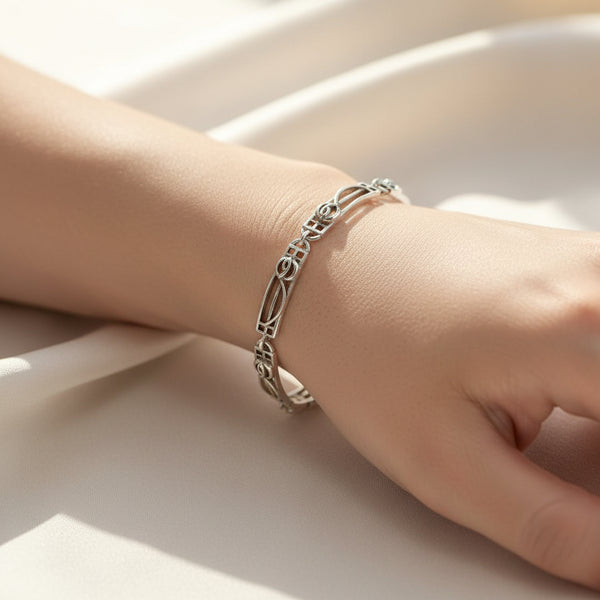 Vintage Silver Link Bracelet with Charles Rennie Mackintosh Style Design.